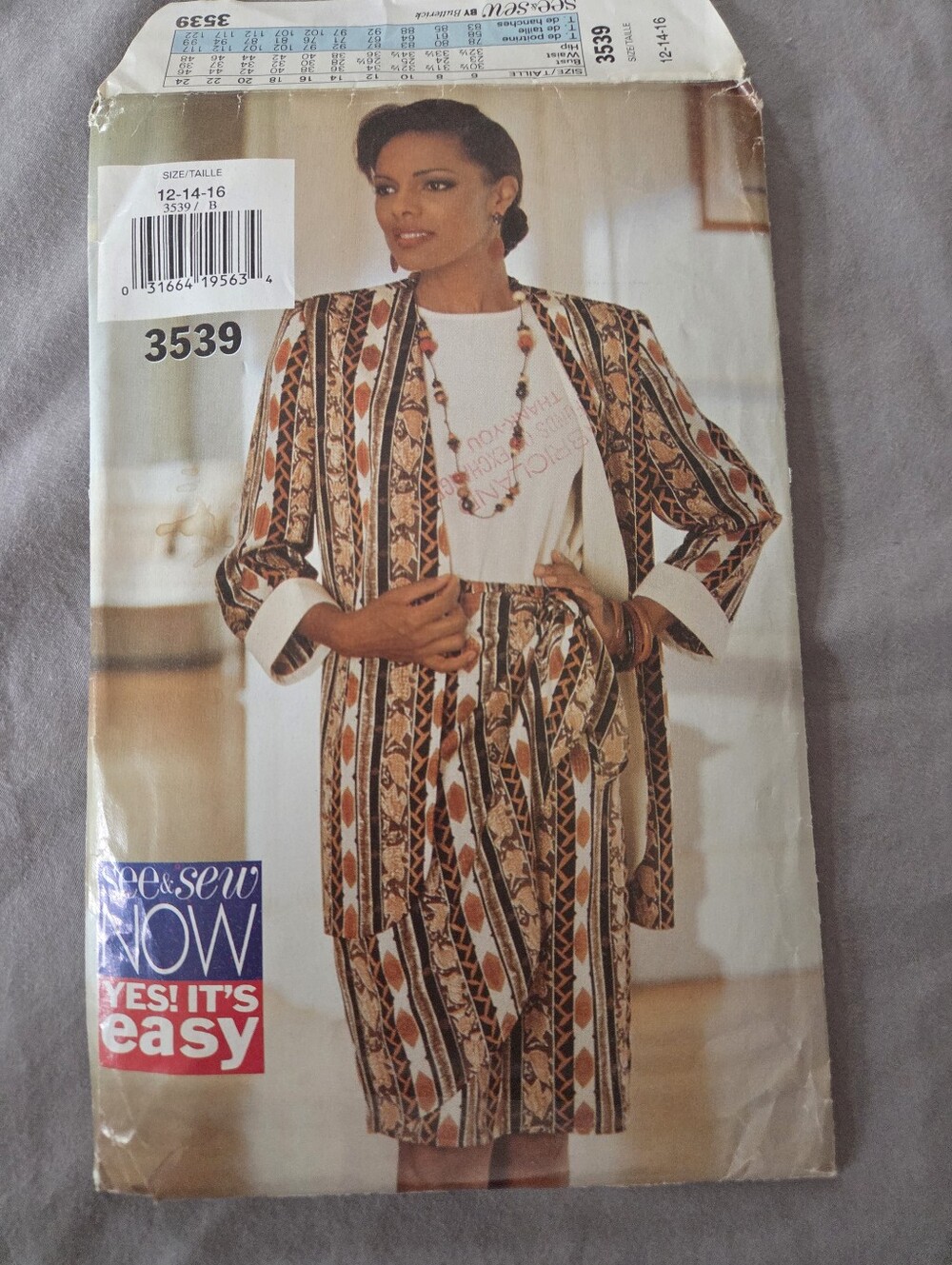 See & Sew by Butterick 3539 Sewing Pattern Size 12-14-16